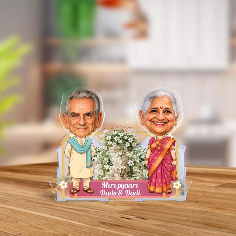 Personalized Bobblehead Caricature Car Dashboard Decoration, Solar Powered Shaking Head Gift for Mere Pyaare Dadu & Dadi, Gift for Grandparents Car Accessories Gift Item